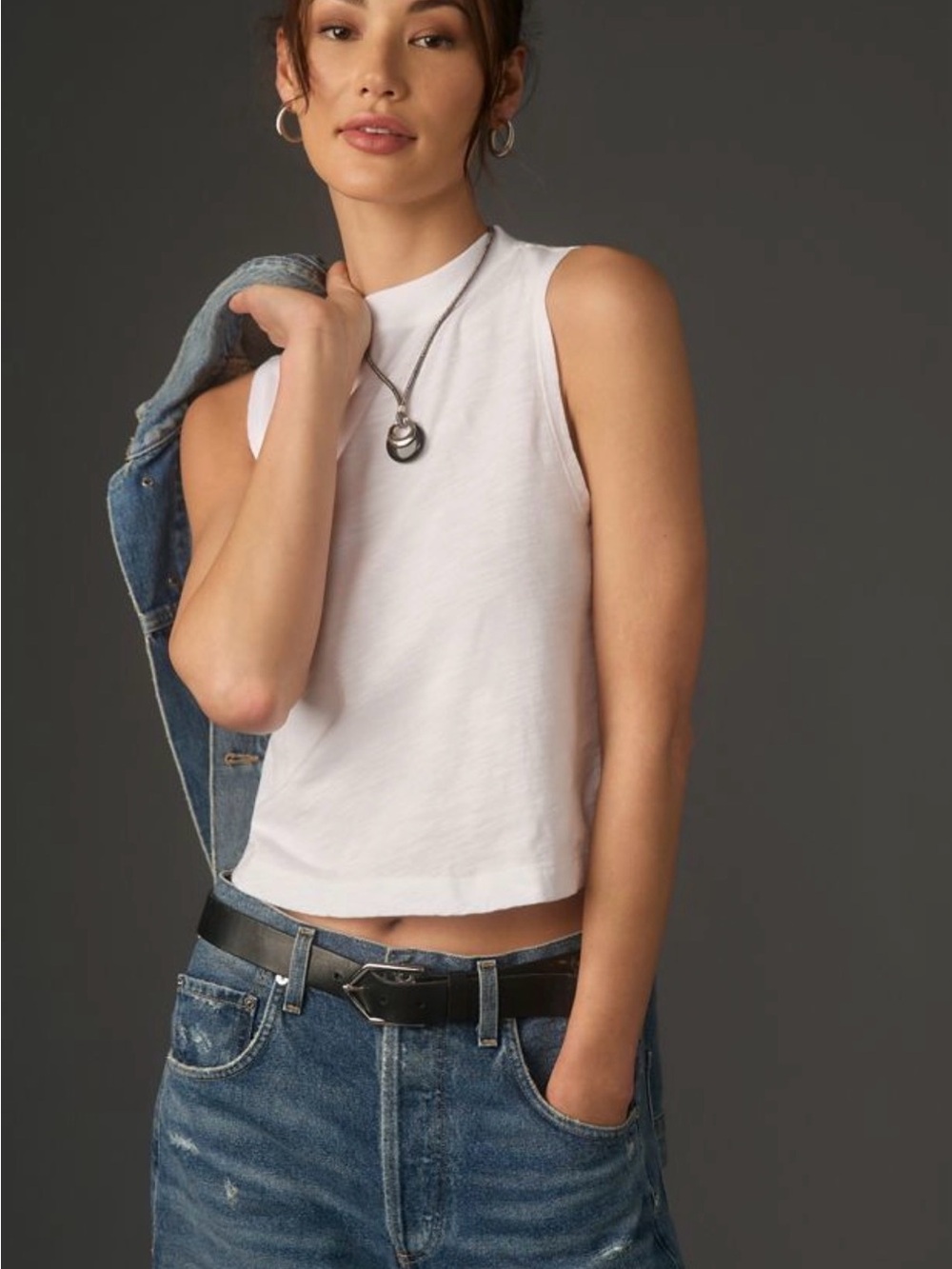 Pilcro White Sleeveless Mock Neck Cotton Tank Top Size M - Picture 2 of 10